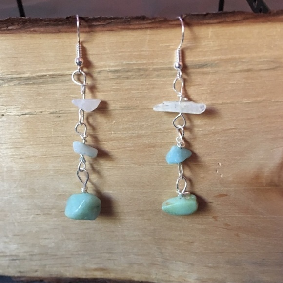 Earrings made from genuine amazonite & moonstone - Picture 1 of 3